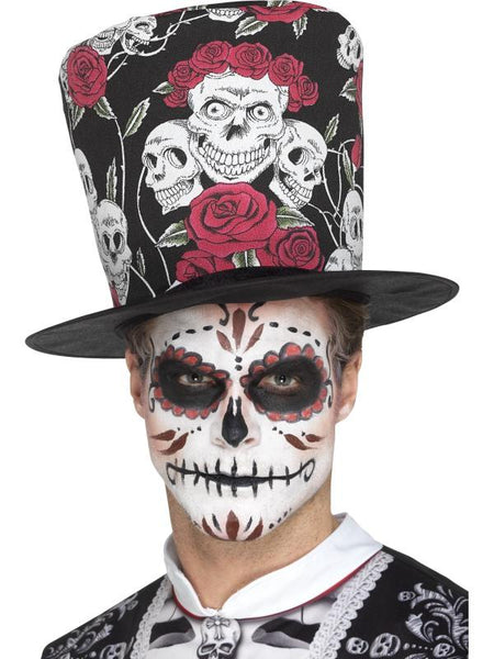 Day of the Dead Skull & Rose Top Hat