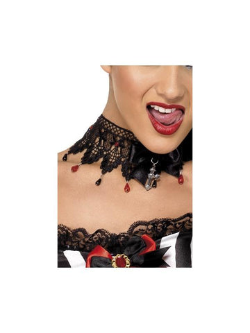 Gothic Ribbon and Lace Beaded Necklace